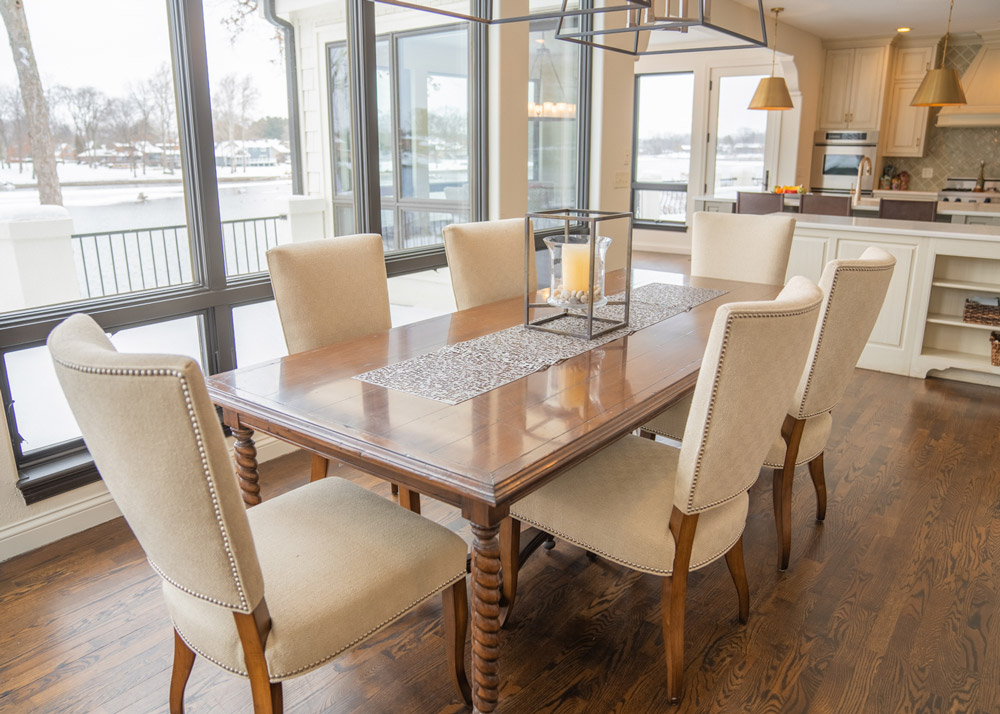 Riverfront Abode's formal dining table overlooking the river